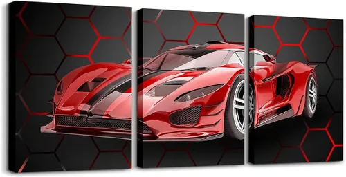 Miniatura 23 de Feelyou Cuadro azul de carreras para pared, 12 x 16 pulgadas, 3 piezas de autos deportivos de velocidad, lienzo para decoración de pared, diseño
