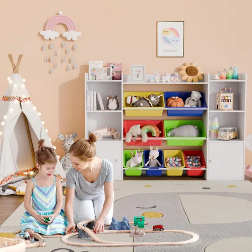 Miniatura 6 de Xilingol Organizador de almacenamiento de juguetes para niños con 8 contenedores de juguetes removibles, organizadores de juguetes de 4 niveles