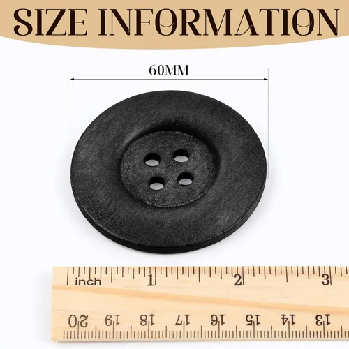 Miniatura 2 de MTLEE 30 Piezas Botones de Madera de Gran Tamaño 2.36 Pulgadas Botón de Costura Redondo 4 Agujeros Botones Grandes para Manualidades Costura de Negro