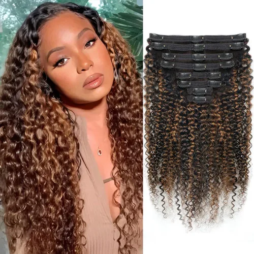 Miniatura 27 de Extensiones de cabello humano rizado con clip, 3C 4A, rizado con clip, cabeza completa, para mujeres negras, cabello humano brasileño Remy
