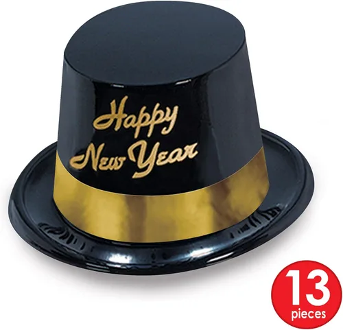 Miniatura 3 de Beistle Legacy New Year's Surtido para 25 invitados – Kit de fiesta negro y dorado con sombreros de copa, tiaras, cuernos de aluminio, leis