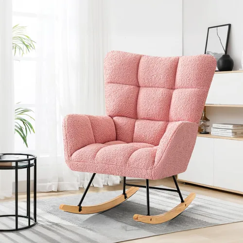 Miniatura 9 de Furniliving - Mecedora tapizada para cuarto de bebé, silla balancín moderna con asiento acolchado, silla de lectura con respaldo alto y cómoda
