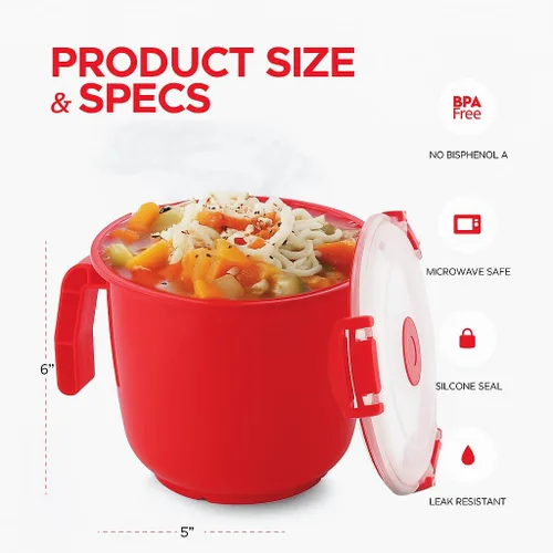 Miniatura 5 de Tafura Tazón para microondas con tapa, cuencos de sopa aptos para microondas de 34 onzas con tapa, cuenco de fideos ramen con asa, cuencos