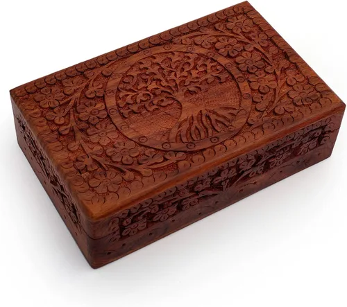 Miniatura 8 de Gran regalo de cumpleaños, caja de joyería decorativa de madera hecha a mano, organizador de joyas tallado en árbol de la vida, caja de recuerdos