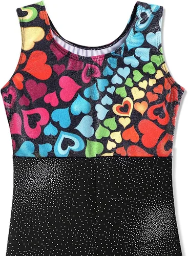 Miniatura 3 de Belovance Maillots de gimnasia para niñas con pantalones cortos, patrón brillante de mariposas y flores, sin mangas, biketards, rosa intenso negro