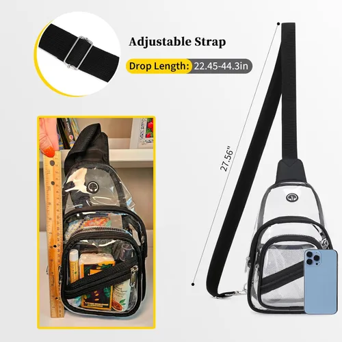 Miniatura 3 de Bolsa transparente para eventos en estadios, mochila transparente para mujer, impermeable, de PVC, cangurera cruzada para conciertos Negro