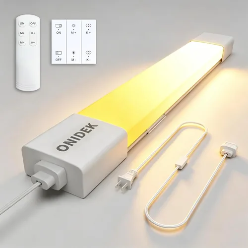 ONIDEK Luces para debajo del gabinete con enchufe. 3000K-6500K atenuación y color. con panel de control inalámbrico y control remoto. 15 W 1500 lm