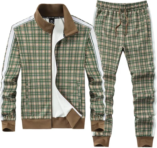 Miniatura 3 de W JIANWANG Conjunto deportivo de manga larga con cremallera completa para hombre, conjuntos de pantalones y chaquetas activas de 2 piezas