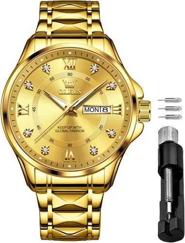 Miniatura 10 de OLEVS Relojes impermeables para hombre, de acero inoxidable, con cronógrafo, de lujo, color blanco, luminoso, de gran cara, analógico, de cuarzo