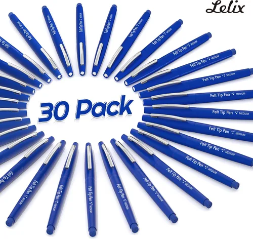 Miniatura 2 de Lelix Bolígrafos de punta de fieltro, paquete de 30 azules, punta media de 1/32" (0.7 mm), marcadores de punta de fieltro para diario, escritura
