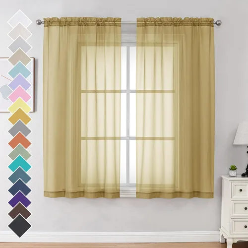 Miniatura 107 de OVZME - Cortinas traslúcidas blancas de 45 pulgadas de largo, 2 paneles, cortinas de gasa con bolsillo para barra para ventanas pequeñas, cada una