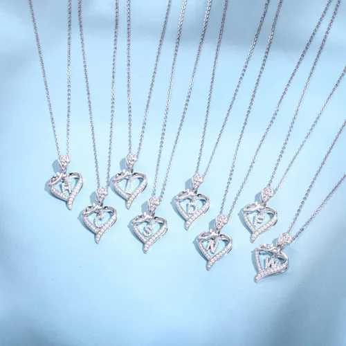 Miniatura 4 de Agvana Regalos para el día de San Valentín para ella, collares con inicial de plata esterlina para mujer, collar con dije de corazón de flor