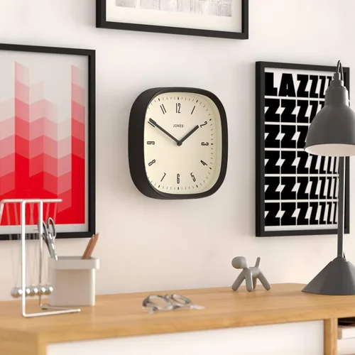 Miniatura 5 de JONES CLOCKS® Reloj de pared Marvel Reloj cuadrado redondo retro moderno 10 pulgadas Negro Aspecto de diseñador genial para cocina, sala