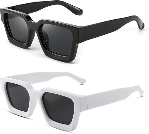 Miniatura 80 de FEISEDY Gafas de sol cuadradas retro de los años 90 para mujeres y hombres, gafas de sol rectangulares gruesas de moda con protección UV400 B2385