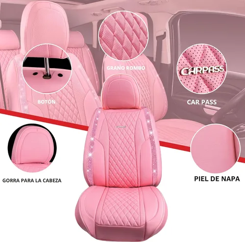 Miniatura 6 de Car Pass Funda de asiento, cuero napa rosa, asientos delanteros, impermeable, resistente, antideslizante, universal para el 95% de automóviles, SUV