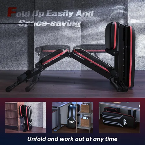 Miniatura 4 de FLYBIRD Banco de pesas plegable con bandas de resistencia, 8 respaldos de ajuste rápido FID para entrenamiento de cuerpo completo en casa, fácil