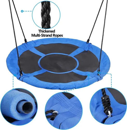 Miniatura 6 de SUPER DEAL Columpio de Platillo de Árbol Azul de 48 Pulgadas para Niños y Adultos, Capacidad de Peso de 700 Libras, Asiento de Columpio Volador