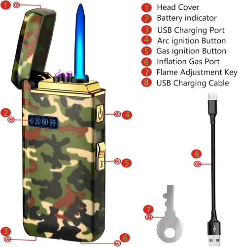 Miniatura 2 de Arc Jet - Encendedor de llama, 2 en 1, eléctrico recargable por USB, a prueba de viento, encendedor infinito, butano recargable para puros