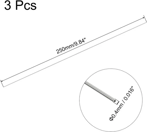 Miniatura 2 de uxcell Tubo capilar de acero inoxidable 304, OD 0,4 mm x 0,1 mm de espesor de pared, 250 mm de longitud, tubería metálica para maquinaria