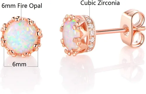 Miniatura 2 de MDFUN Aretes chapados en oro rosa para mujer, 0.236 in, corona brillante redonda, piedra natal, regalo de cumpleaños