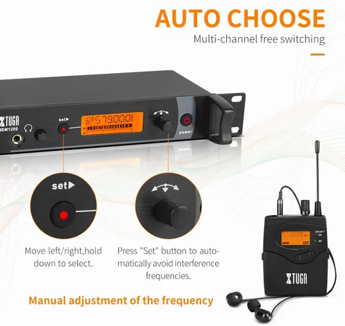 Miniatura 4 de XTUGA IEM1200 UHF Mono Wireless in Ear Monitor System 2 Channel 5 Bodypacks Monitoreo con auriculares, 40 frecuencias, montaje en rack