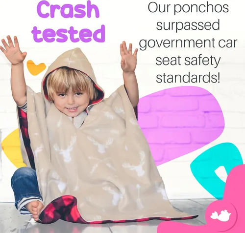 Miniatura 5 de Birdy Boutique Poncho para asiento de automóvil para niños, manta cálida reversible con capucha, seguro de usar sobre cinturones de seguridad, fácil
