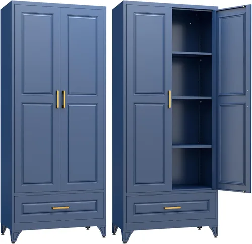Miniatura 23 de SteeLoong - Gabinete de despensa de cocina, gabinetes de almacenamiento de despensa de metal azul de 71" con puertas y 4 estantes ajustables