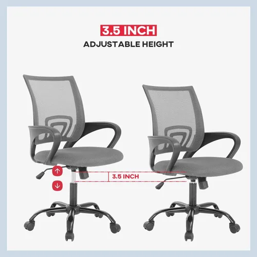 Miniatura 5 de Juego de 2 sillas ergonómicas de escritorio, sillas de oficina de malla para computadora con soporte lumbar y reposabrazos, silla de trabajo Gris