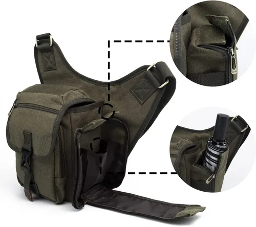 Miniatura 5 de Bolso de mensajero de lona vintage para hombre, bolso de mensajero de retazos de cuero en el pecho 3-4-verde militar