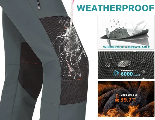 Miniatura 2 de IUGA Pantalones de nieve para mujer, impermeables, aislados, softshell, con forro polar, para snowboard, 4 bolsillos