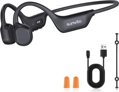 Auriculares de conducción ósea, auriculares Bluetooth 6.0 de oreja abierta con micrófono, auriculares deportivos inalámbricos ligeros, tiempo de
