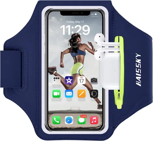 Miniatura 9 de Brazalete para teléfono celular con bolsillo con cremallera, soporte para iPhone 16 Pro Max/15/14 Pro Max/13/12/11 Pro Max/XS/XR, Galaxy S20 S10