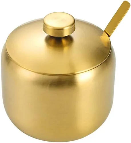 Miniatura 2 de Tazón de azúcar de acero inoxidable con jarra de especias, almacenamiento, recipiente para condimentos con tapa y cuchara Dorado