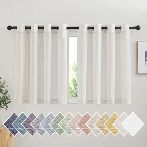 Miniatura 32 de NICETOWN Cortinas de lino traslúcidas con textura de lino de 84 pulgadas de largo, con ojales semitraslúcidos, tratamientos de ventana, privacidad
