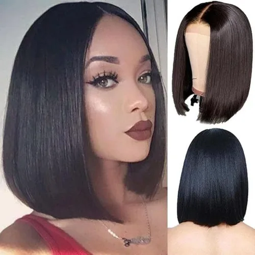 Miniatura 2 de FCHW - Pelucas cortas sintéticas rectas, estilo Bob, con flequillo, para mujeres de cabello negro