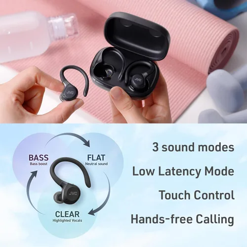 Miniatura 6 de JVC Fitness Series - Auriculares deportivos inalámbricos con ganchos ajustables, cancelación activa de ruido, modo de sonido ambiental, IP57 Negro