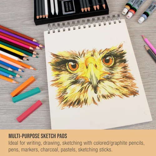Miniatura 5 de U.S. Art Supply Cuaderno de bocetos encuadernado en espiral superior de 8 x 10 pulgadas, paquete de 2, 100 hojas cada una, 60 libras (100 gsm), sin