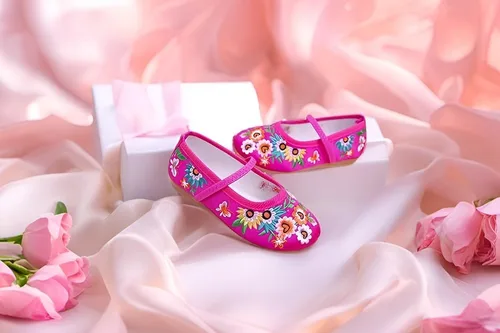 Miniatura 3 de Encanto - Zapatos de disfraz para niñas, hermosos zapatos de ballet Mary-Jane, cómodos zapatos de tacón bajo con punta redonda, zapatos con bordado