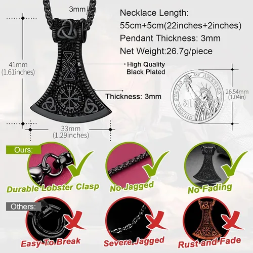 Miniatura 5 de FaithHeart Collar con colgante de hacha vikinga para hombres y mujeres, joyería vikinga nórdica de acero inoxidable con delicado embalaje de regalo
