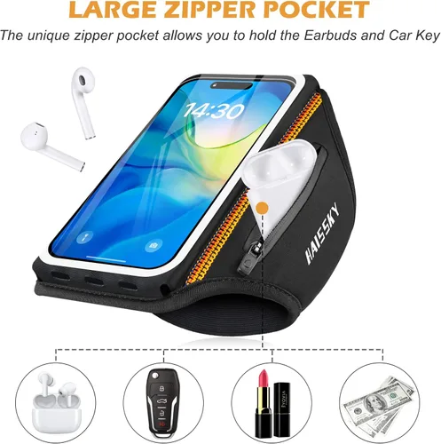 Miniatura 2 de Brazalete para correr con bolsa para auriculares, brazalete para teléfono celular para iPhone 17 16 15 Pro 14 Plus 13 11 XR, Galaxy S24/S10 Negro