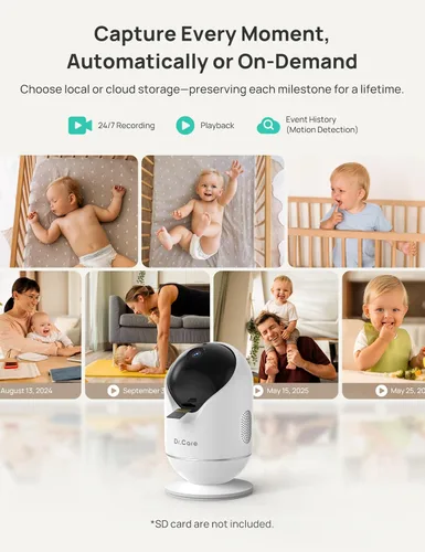 Miniatura 9 de Dr.Care VistaView Monitor inteligente WiFi de 5 pulgadas para bebé, control de aplicación de cámara 2K y pantalla dividida de 1080P, detección