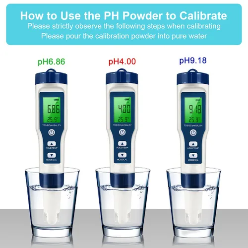Miniatura 5 de Medidor de pH 5 en 1 LFS TDS, medidor de pH digital de alta precisión 0.01 para agua, probador de PH/TDS/EC/sal/temperatura, medidor de PPM