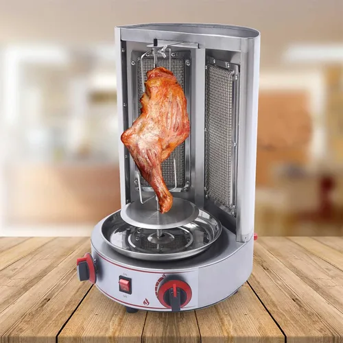Miniatura 5 de Shawarma - Parrilla vertical de gas para barbacoa de acero inoxidable, parrilla giratoria de 360°, asador de propano con 2 quemadores para hogar