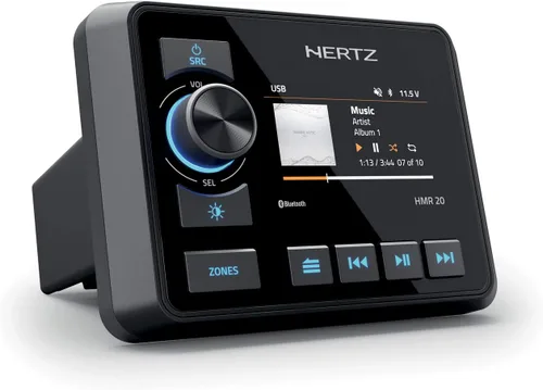 Hertz HMR-20 Receptor de medios digitales marinos Receptor de 2 zonas Pantalla a color de 3 "AM/FM/USB/Bluetooth, 50 W x 4