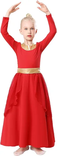 Miniatura 4 de REXREII - Traje de baile con cintura metálica de manga larga litúrgica para niñas