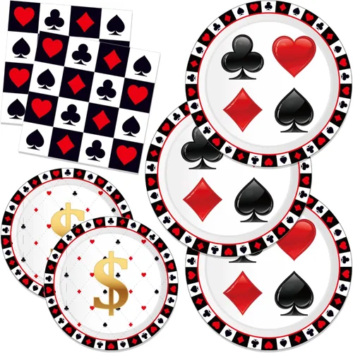 Platos y Servilletas de Papel de Cumpleaños de Casino, Juego de Vajilla Desechable de Las Vegas, Suministros para Fiestas, Vajilla con Temática de