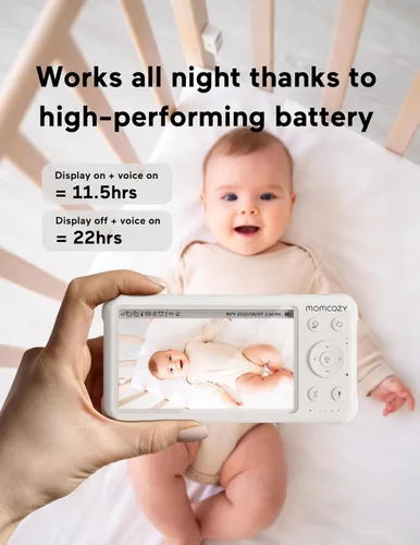 Miniatura 6 de Momcozy Monitor de bebé con 2 cámaras de 5 pulgadas, 1080P, pantalla dividida, video, monitor de bebé con cámara y audio, sin WiFi para seguridad