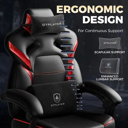 Miniatura 7 de GTPLAYER Silla de juegos grande y alta para adultos, silla de oficina ergonómica con reposapiés, capacidad resistente de 350 libras, respaldo alto
