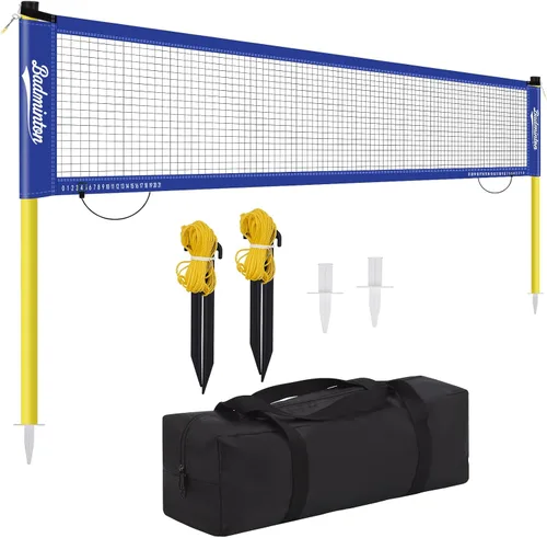 Juego de red de bádminton portátil para exteriores de 20 pies de tamaño reglamentario para patio trasero con postes resistentes, bolsa de transporte