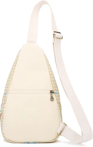 Miniatura 4 de SILKAREA Bolso bandolera pequeño floral vintage para mujer, bolso de mano, bolso de hombro, mochila bordada de viaje (beige rojo)